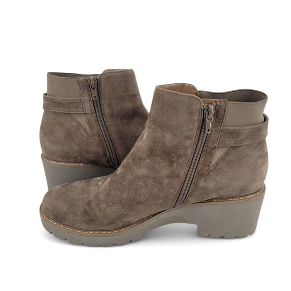 Giani Bernini Taupe Suede Boots Size 9.5M | Ankle Booties Wedge Heel & Zipper - Picture 5 of 9